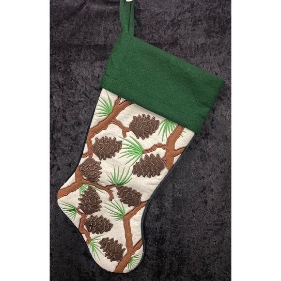 Pine Cone Evergreen Patchwork Christmas Stocking Felt 3D looking Pine Cones - Picture 1 of 5